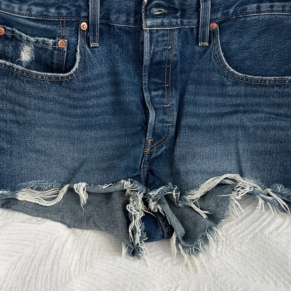 Levi's Dark Blue Frayed Hem Denim Shorts - Picture 5 of 5